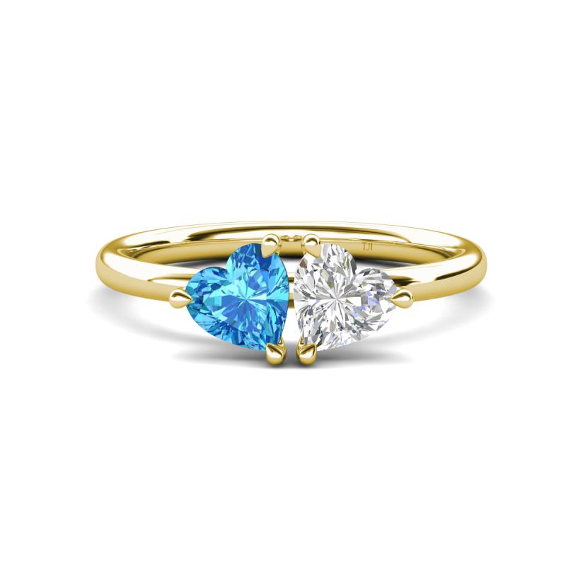 Francesca 1.90 ctw Heart Shape (6.00 mm) Blue Topaz & Lab Created White Sapphire Toi Et Moi Engagement Ring 