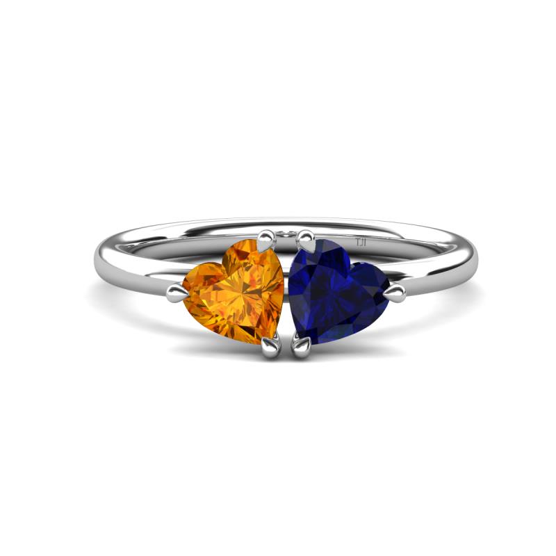 Francesca 1.58 ctw Heart Shape (6.00 mm) Citrine & Lab Created Blue Sapphire Toi Et Moi Engagement Ring 