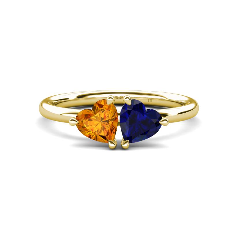 Francesca 1.58 ctw Heart Shape (6.00 mm) Citrine & Lab Created Blue Sapphire Toi Et Moi Engagement Ring 