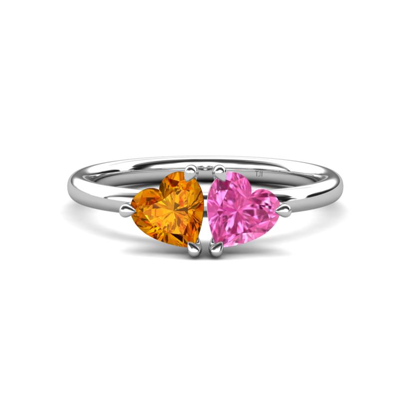 Francesca 1.58 ctw Heart Shape (6.00 mm) Citrine & Lab Created Pink Sapphire Toi Et Moi Engagement Ring 