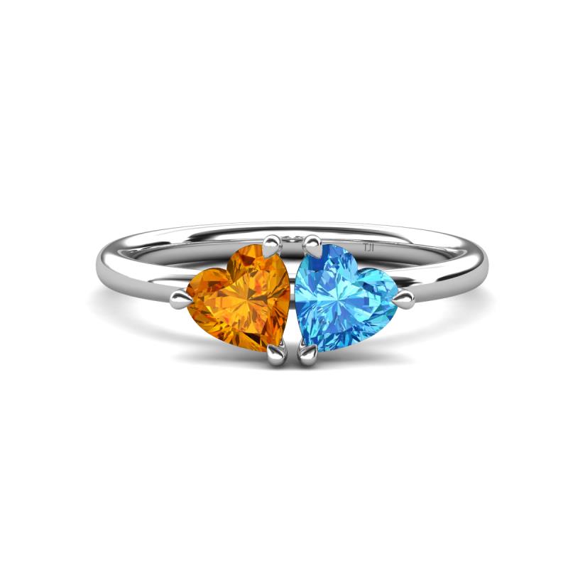 Francesca 1.68 ctw Heart Shape (6.00 mm) Citrine & Blue Topaz Toi Et Moi Engagement Ring 