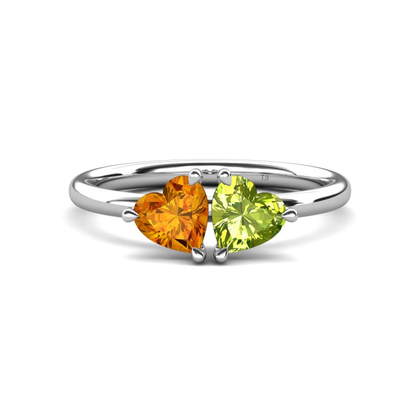Francesca 1.63 ctw Heart Shape (6.00 mm) Citrine & Peridot Toi Et Moi Engagement Ring 