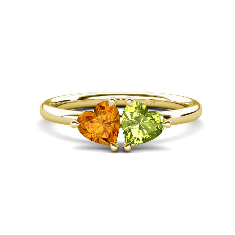 Francesca 1.63 ctw Heart Shape (6.00 mm) Citrine & Peridot Toi Et Moi Engagement Ring 