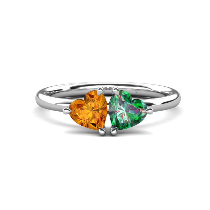 Francesca 1.43 ctw Heart Shape (6.00 mm) Citrine & Lab Created Alexandrite Toi Et Moi Engagement Ring 