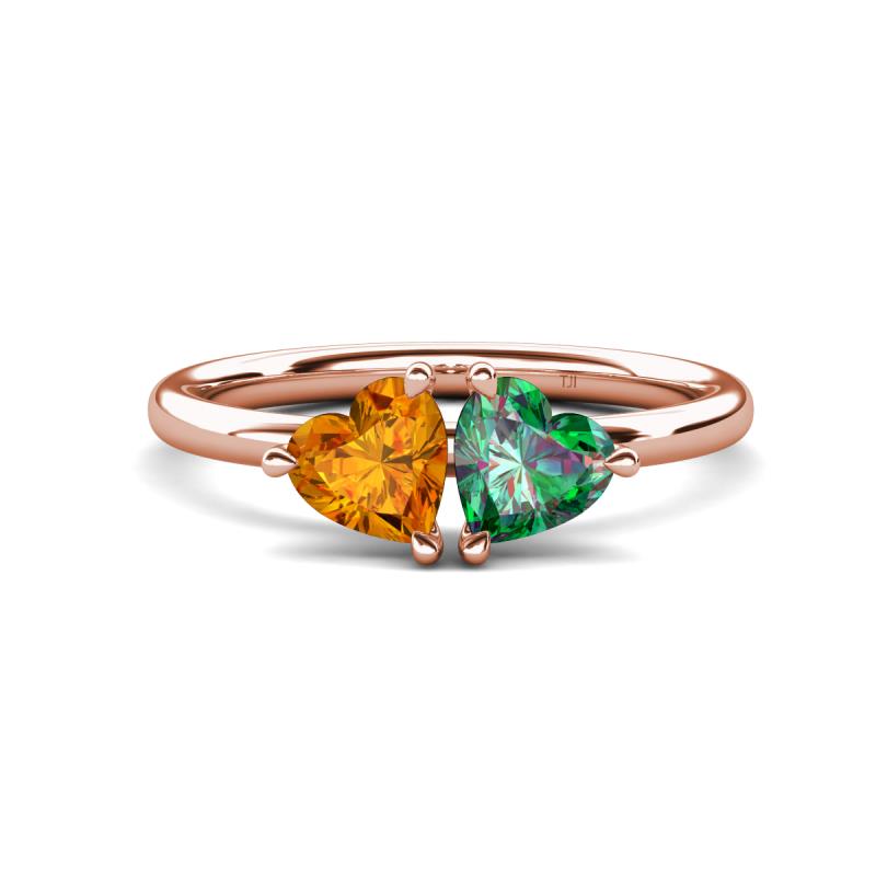 Francesca 1.43 ctw Heart Shape (6.00 mm) Citrine & Lab Created Alexandrite Toi Et Moi Engagement Ring 