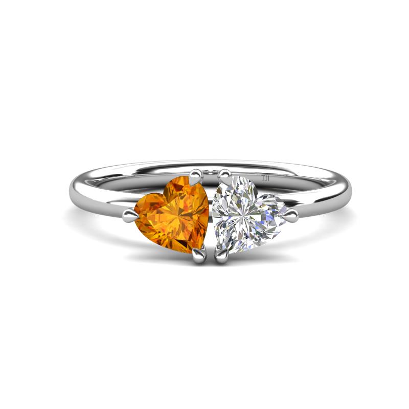 Francesca 1.38 ctw Heart Shape (6.00 mm) Citrine & Moissanite Toi Et Moi Engagement Ring 