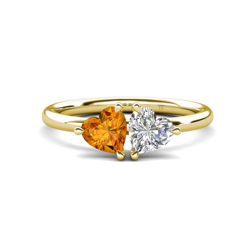 Francesca 1.38 ctw Heart Shape (6.00 mm) Citrine & Moissanite Toi Et Moi Engagement Ring 