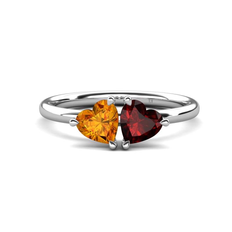 Francesca 1.63 ctw Heart Shape (6.00 mm) Citrine & Red Garnet Toi Et Moi Engagement Ring 