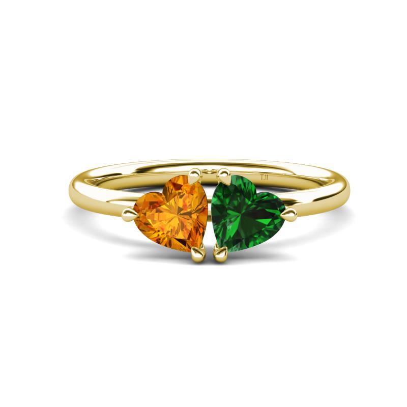 Francesca 1.43 ctw Heart Shape (6.00 mm) Citrine & Lab Created Emerald Toi Et Moi Engagement Ring 