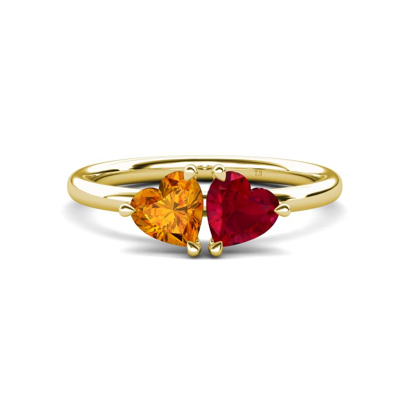 Francesca 1.48 ctw Heart Shape (6.00 mm) Citrine & Lab Created Ruby Toi Et Moi Engagement Ring 