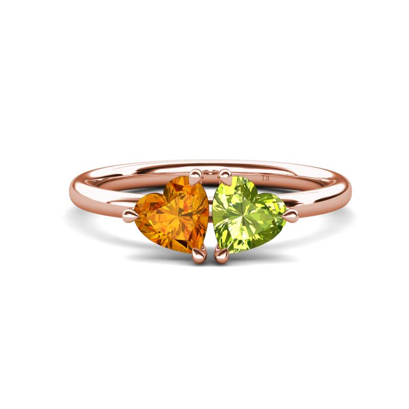 Francesca 1.63 ctw Heart Shape (6.00 mm) Citrine & Peridot Toi Et Moi Engagement Ring 