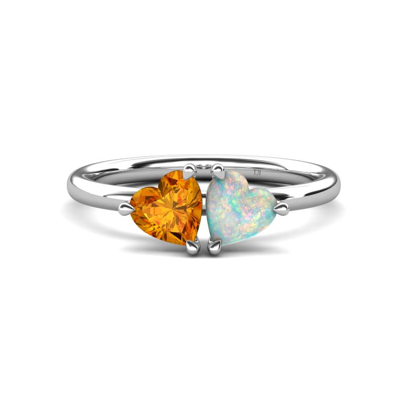 Francesca 1.13 ctw Heart Shape (6.00 mm) Citrine & Opal Toi Et Moi Engagement Ring 