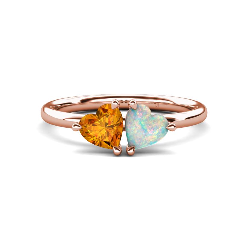 Francesca 1.13 ctw Heart Shape (6.00 mm) Citrine & Opal Toi Et Moi Engagement Ring 