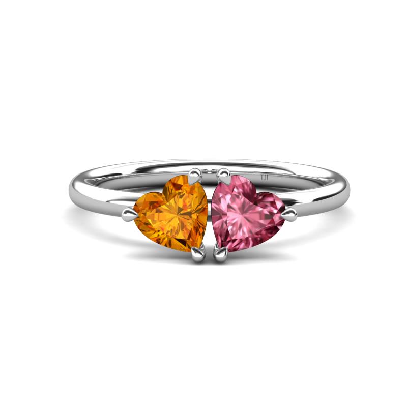 Francesca 1.48 ctw Heart Shape (6.00 mm) Citrine & Pink Tourmaline Toi Et Moi Engagement Ring 