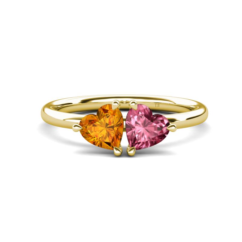 Francesca 1.48 ctw Heart Shape (6.00 mm) Citrine & Pink Tourmaline Toi Et Moi Engagement Ring 