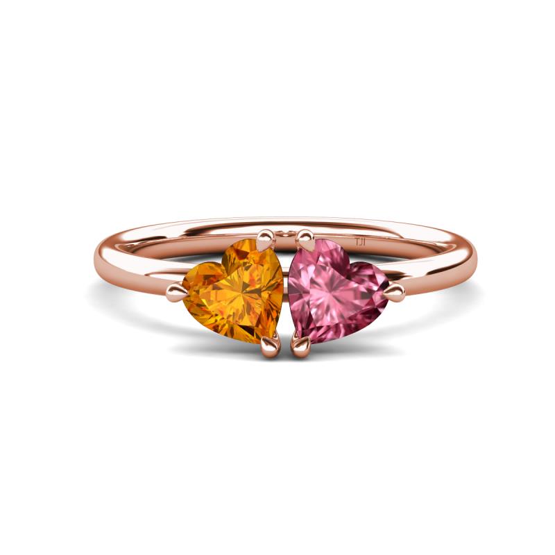 Francesca 1.48 ctw Heart Shape (6.00 mm) Citrine & Pink Tourmaline Toi Et Moi Engagement Ring 