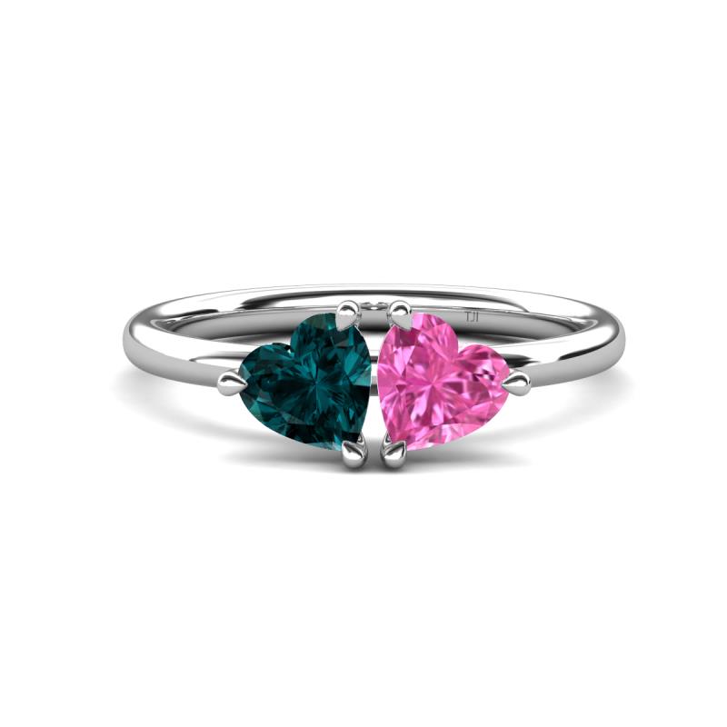Francesca 1.90 ctw Heart Shape (6.00 mm) London Blue Topaz & Lab Created Pink Sapphire Toi Et Moi Engagement Ring 