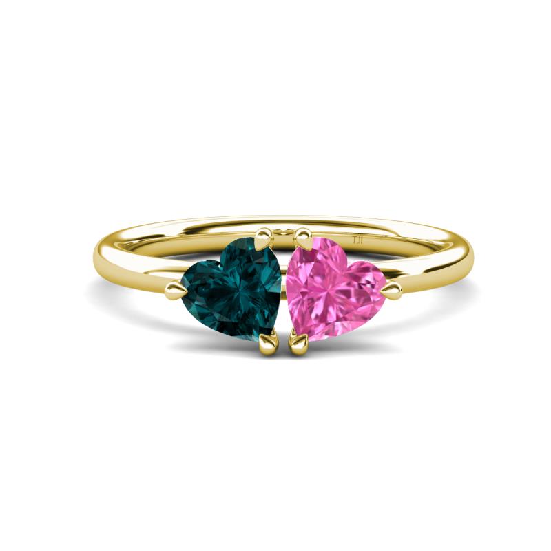 Francesca 1.90 ctw Heart Shape (6.00 mm) London Blue Topaz & Lab Created Pink Sapphire Toi Et Moi Engagement Ring 