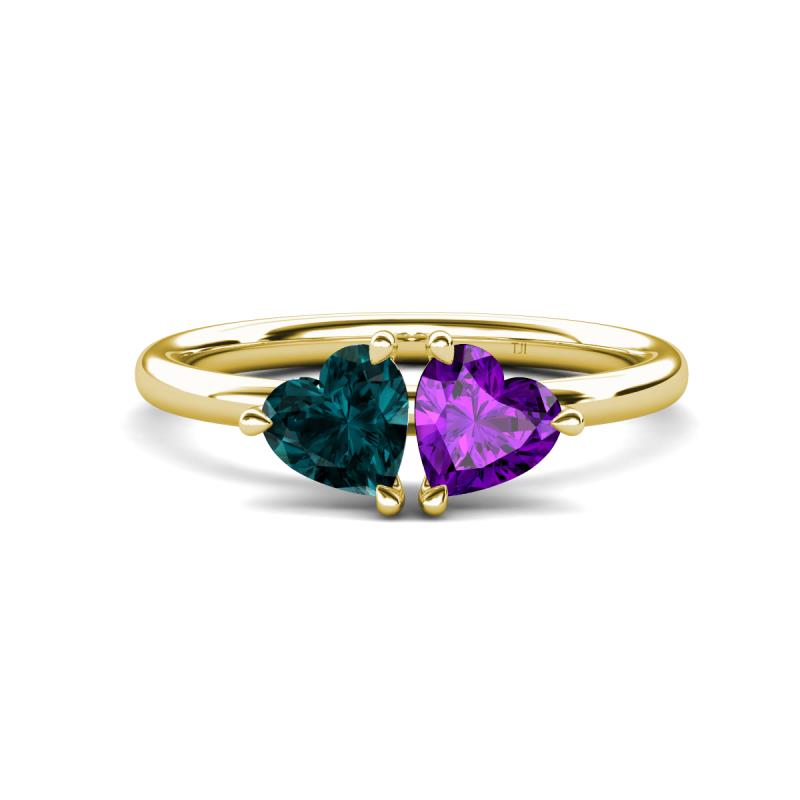 Francesca 1.68 ctw Heart Shape (6.00 mm) London Blue Topaz & Amethyst Toi Et Moi Engagement Ring 