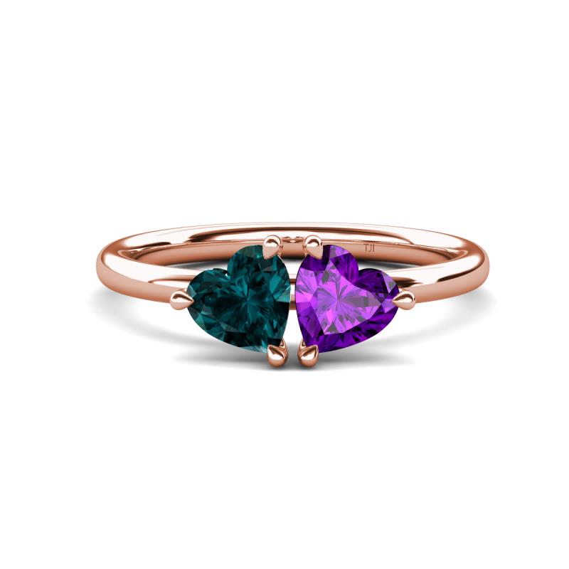 Francesca 1.68 ctw Heart Shape (6.00 mm) London Blue Topaz & Amethyst Toi Et Moi Engagement Ring 