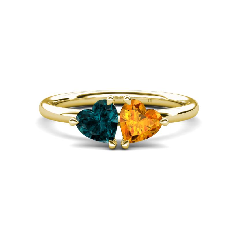 Francesca 1.68 ctw Heart Shape (6.00 mm) London Blue Topaz & Citrine Toi Et Moi Engagement Ring 