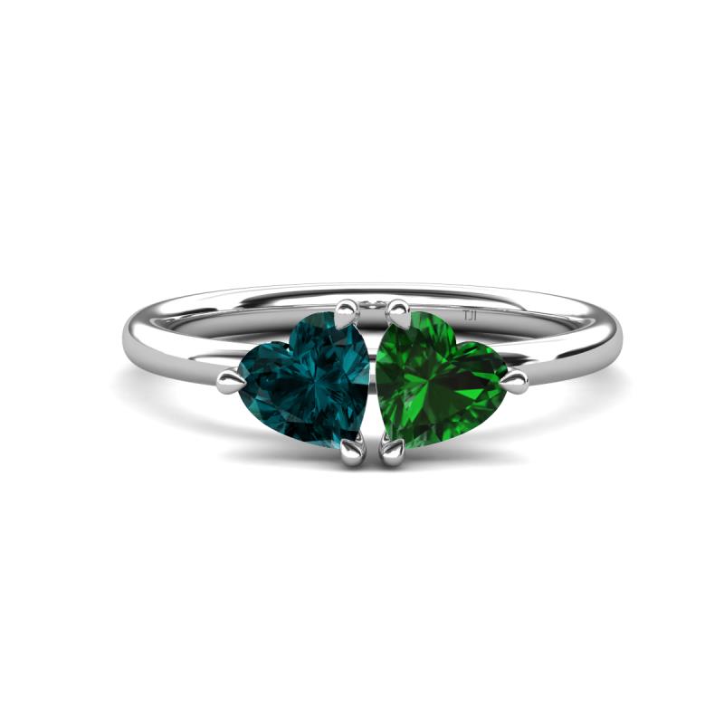 Francesca 1.75 ctw Heart Shape (6.00 mm) London Blue Topaz & Lab Created Emerald Toi Et Moi Engagement Ring 