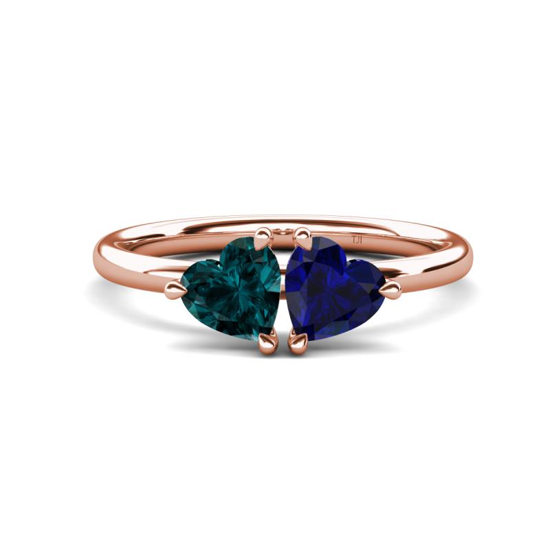 Francesca 1.90 ctw Heart Shape (6.00 mm) London Blue Topaz & Lab Created Blue Sapphire Toi Et Moi Engagement Ring 