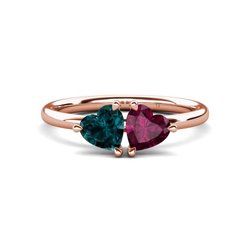 Francesca 2.10 ctw Heart Shape (6.00 mm) London Blue Topaz & Rhodolite Garnet Toi Et Moi Engagement Ring 