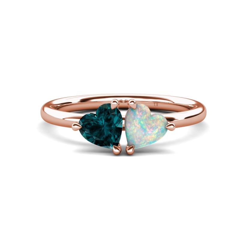 Francesca 1.45 ctw Heart Shape (6.00 mm) London Blue Topaz & Opal Toi Et Moi Engagement Ring 