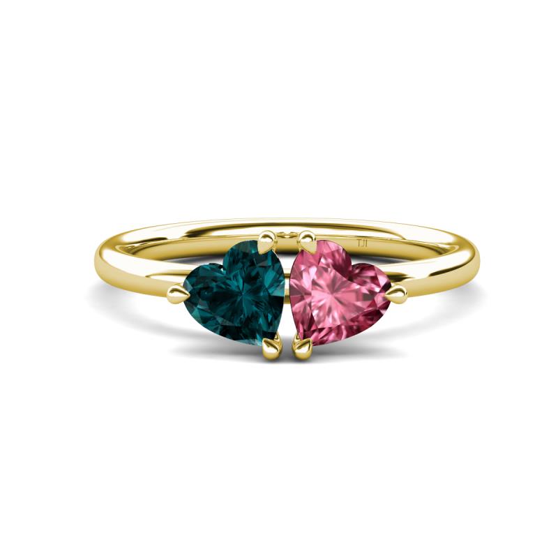 Francesca 1.80 ctw Heart Shape (6.00 mm) London Blue Topaz & Pink Tourmaline Toi Et Moi Engagement Ring 