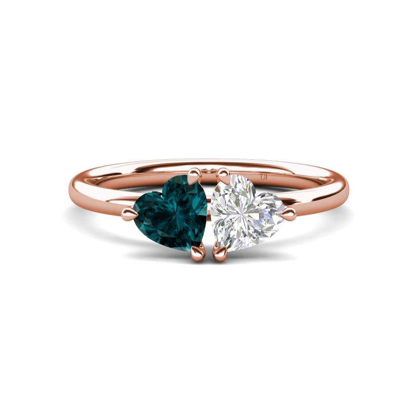 Francesca 1.90 ctw Heart Shape (6.00 mm) London Blue Topaz & Lab Created White Sapphire Toi Et Moi Engagement Ring 