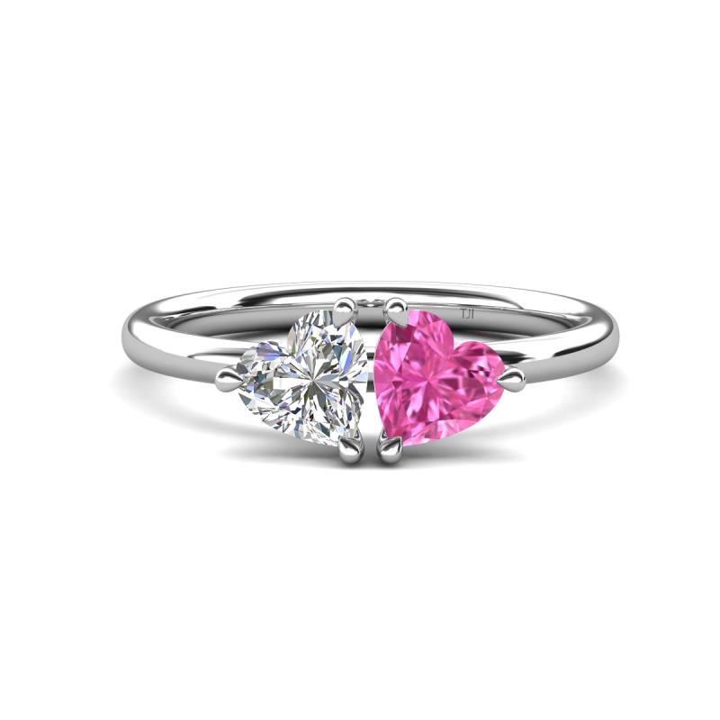 Francesca 1.60 ctw Heart Shape (6.00 mm) Moissanite & Lab Created Pink Sapphire Toi Et Moi Engagement Ring 