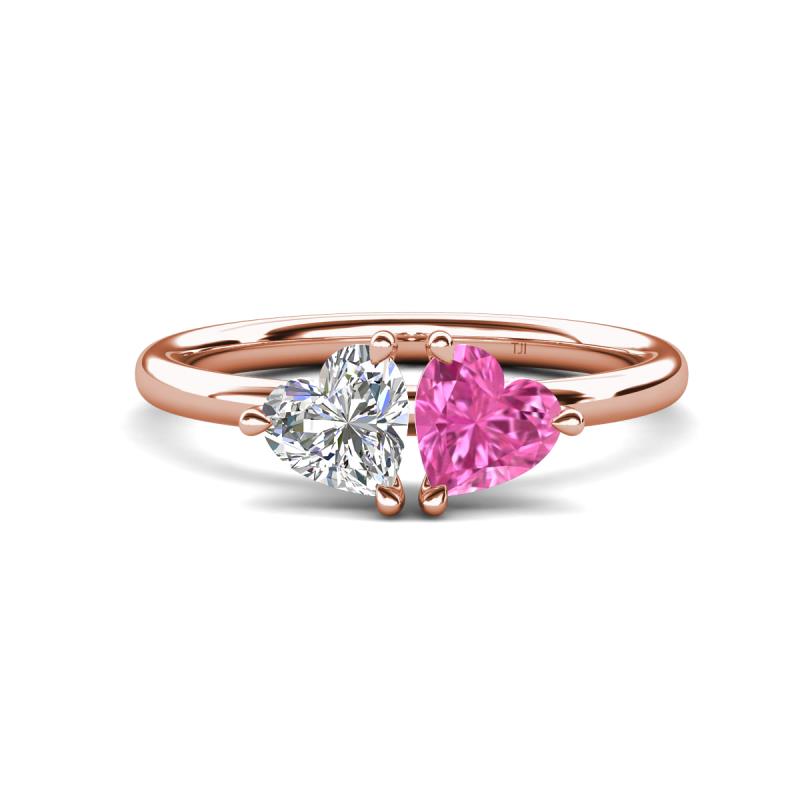 Francesca 1.60 ctw Heart Shape (6.00 mm) Moissanite & Lab Created Pink Sapphire Toi Et Moi Engagement Ring 