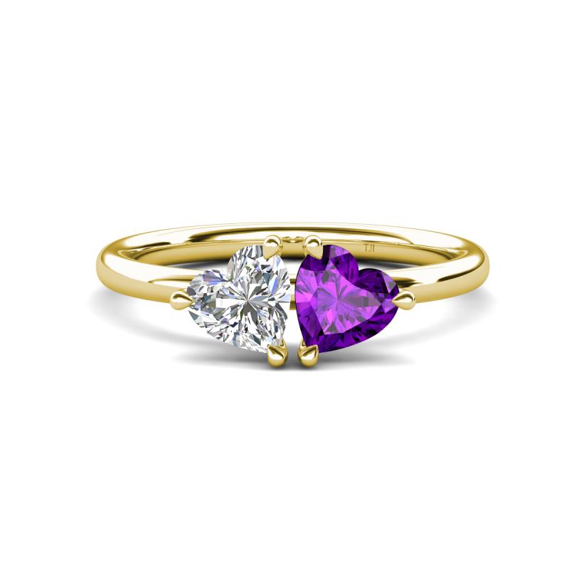 Francesca 1.38 ctw Heart Shape (6.00 mm) Moissanite & Amethyst Toi Et Moi Engagement Ring 
