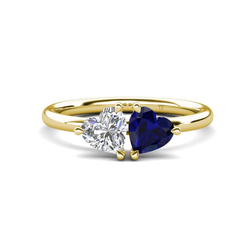 Francesca 1.60 ctw Heart Shape (6.00 mm) Moissanite & Lab Created Blue Sapphire Toi Et Moi Engagement Ring 