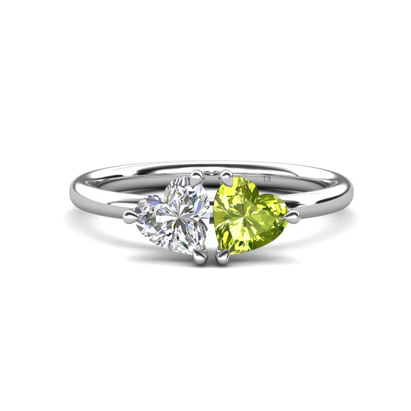 Francesca 1.65 ctw Heart Shape (6.00 mm) Moissanite & Peridot Toi Et Moi Engagement Ring 