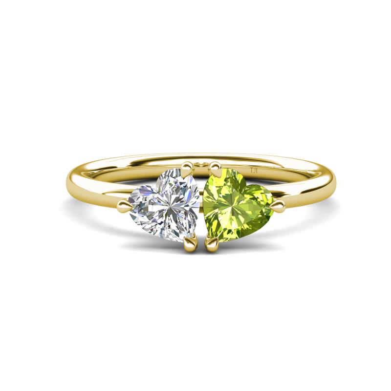 Francesca 1.65 ctw Heart Shape (6.00 mm) Moissanite & Peridot Toi Et Moi Engagement Ring 