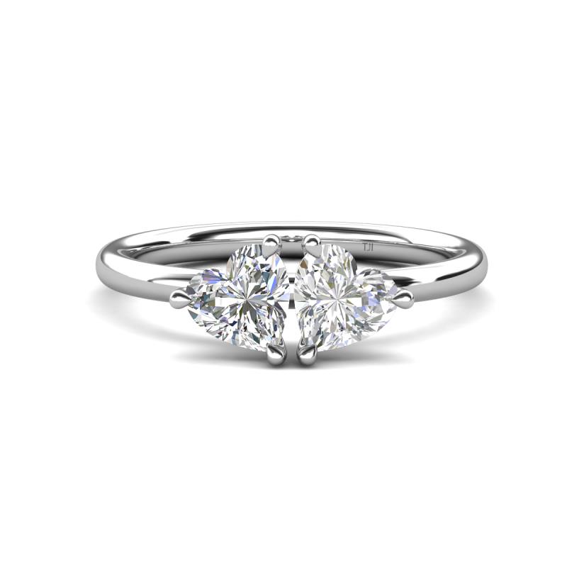 Francesca 1.60 ctw Heart Shape (6.00 mm) Moissanite & Lab Created White Sapphire Toi Et Moi Engagement Ring 