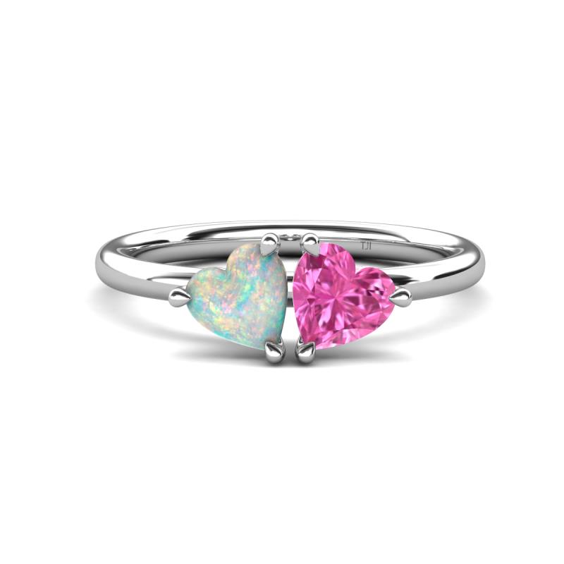 Francesca 1.35 ctw Heart Shape (6.00 mm) Opal & Lab Created Pink Sapphire Toi Et Moi Engagement Ring 