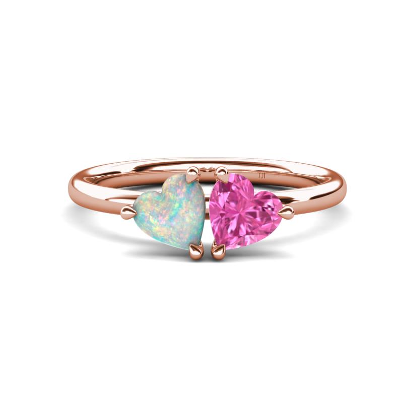 Francesca 1.35 ctw Heart Shape (6.00 mm) Opal & Lab Created Pink Sapphire Toi Et Moi Engagement Ring 