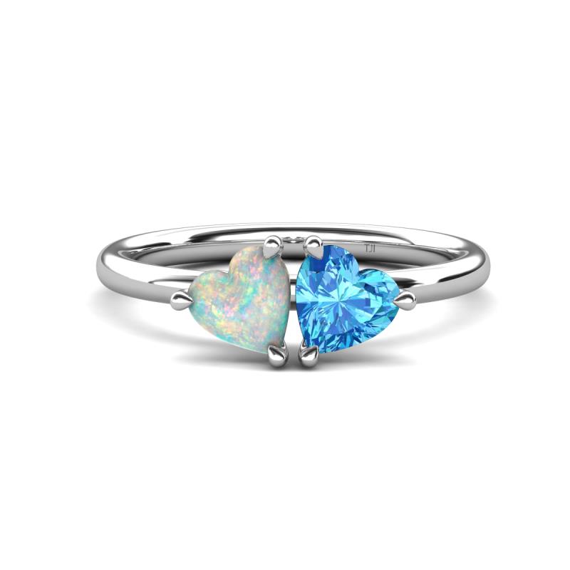 Francesca 1.45 ctw Heart Shape (6.00 mm) Opal & Blue Topaz Toi Et Moi Engagement Ring 