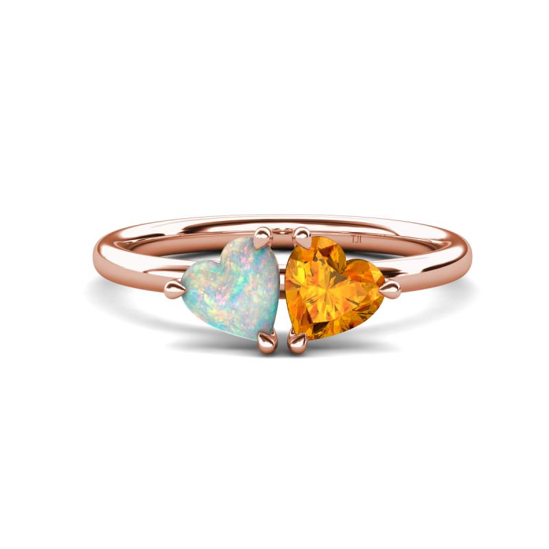 Francesca 1.13 ctw Heart Shape (6.00 mm) Opal & Citrine Toi Et Moi Engagement Ring 