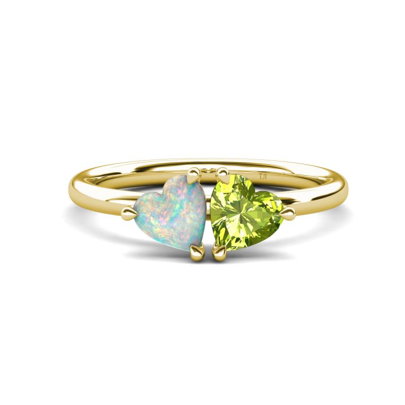 Francesca 1.40 ctw Heart Shape (6.00 mm) Opal & Peridot Toi Et Moi Engagement Ring 