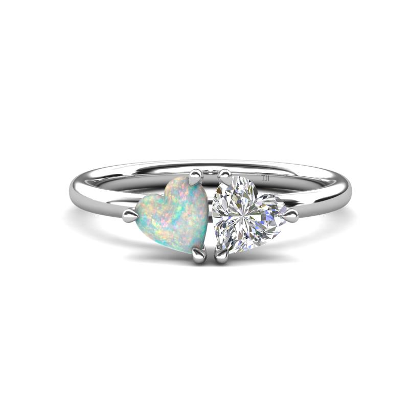 Francesca 1.15 ctw Heart Shape (6.00 mm) Opal & Moissanite Toi Et Moi Engagement Ring 
