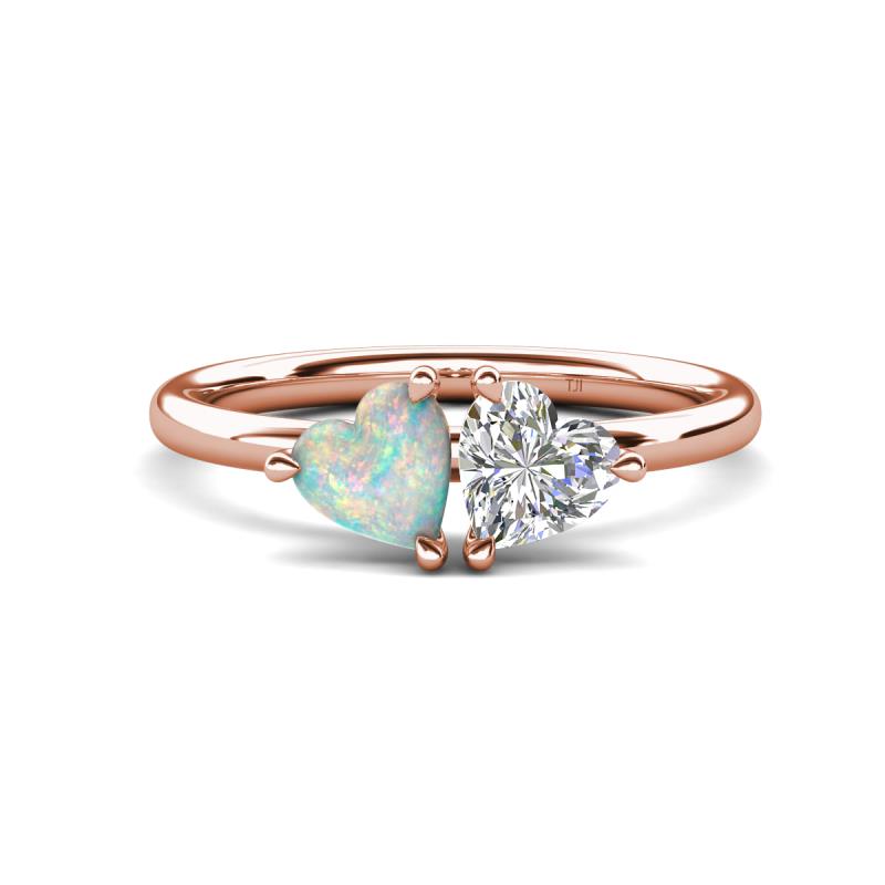 Francesca 1.15 ctw Heart Shape (6.00 mm) Opal & Moissanite Toi Et Moi Engagement Ring 