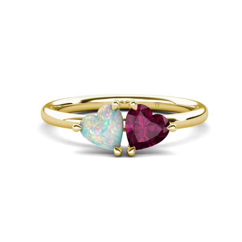 Francesca 1.55 ctw Heart Shape (6.00 mm) Opal & Rhodolite Garnet Toi Et Moi Engagement Ring 