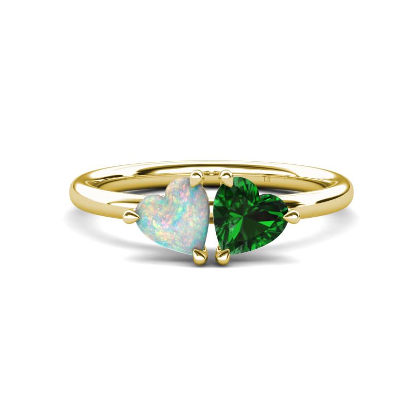 Francesca 1.20 ctw Heart Shape (6.00 mm) Opal & Lab Created Emerald Toi Et Moi Engagement Ring 