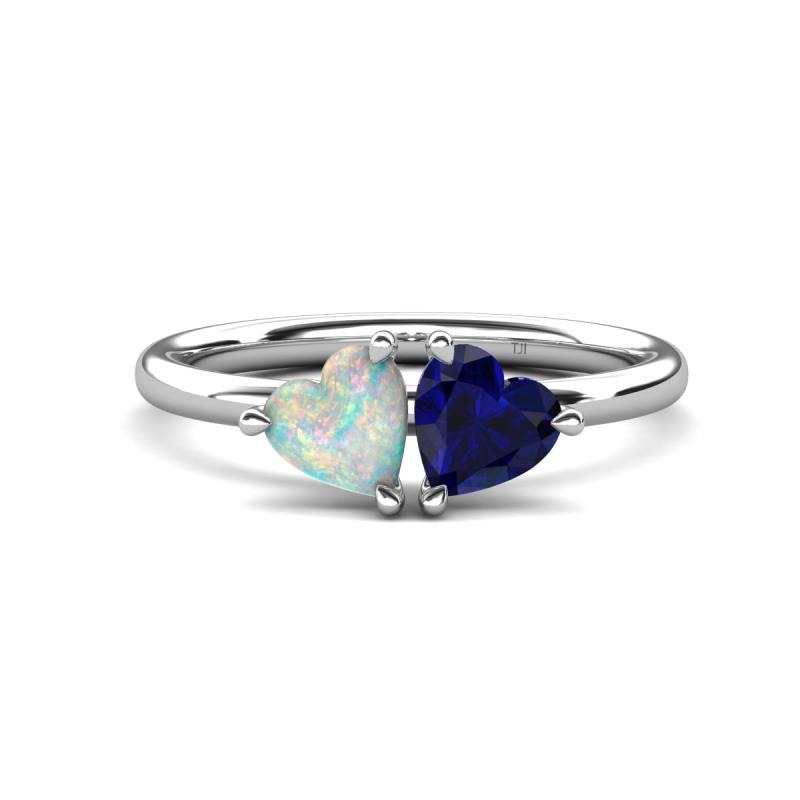 Francesca 1.35 ctw Heart Shape (6.00 mm) Opal & Lab Created Blue Sapphire Toi Et Moi Engagement Ring 
