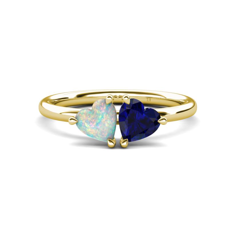 Francesca 1.35 ctw Heart Shape (6.00 mm) Opal & Lab Created Blue Sapphire Toi Et Moi Engagement Ring 