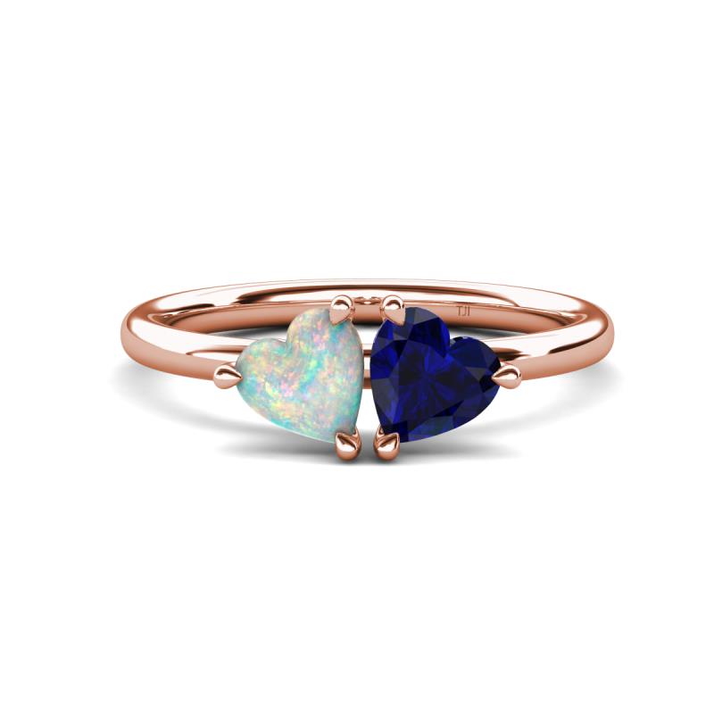 Francesca 1.35 ctw Heart Shape (6.00 mm) Opal & Lab Created Blue Sapphire Toi Et Moi Engagement Ring 
